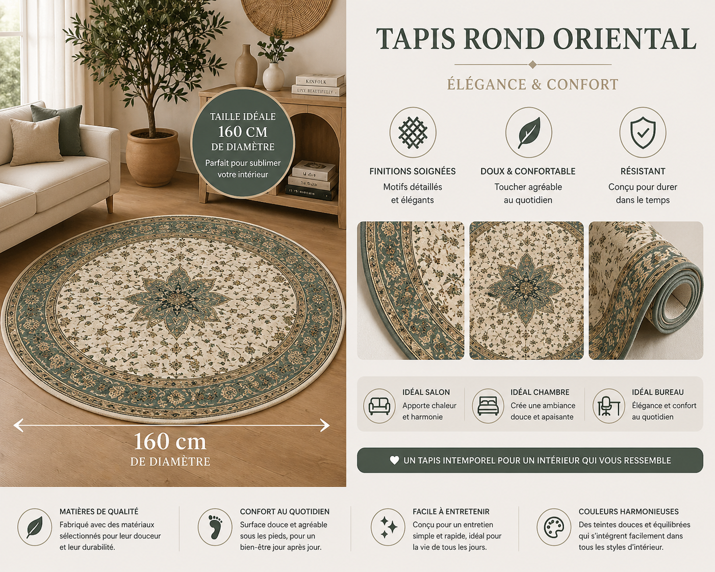 Tapis Rond Oriental – 160 cm de diamètre