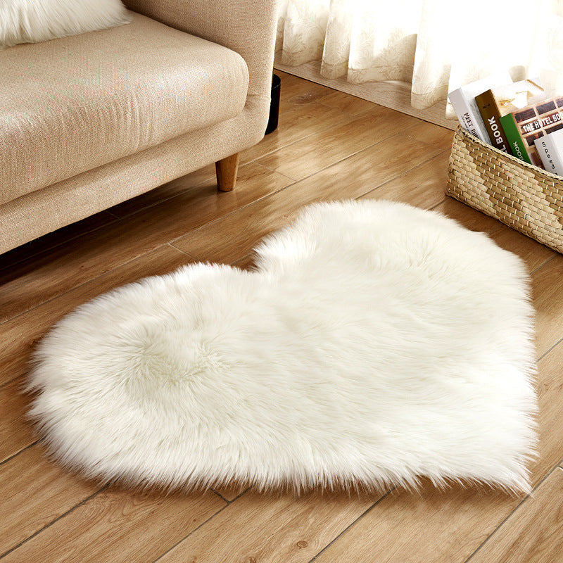 Ensemble Tapis "Cœur" Blanc– Fausse Fourrure