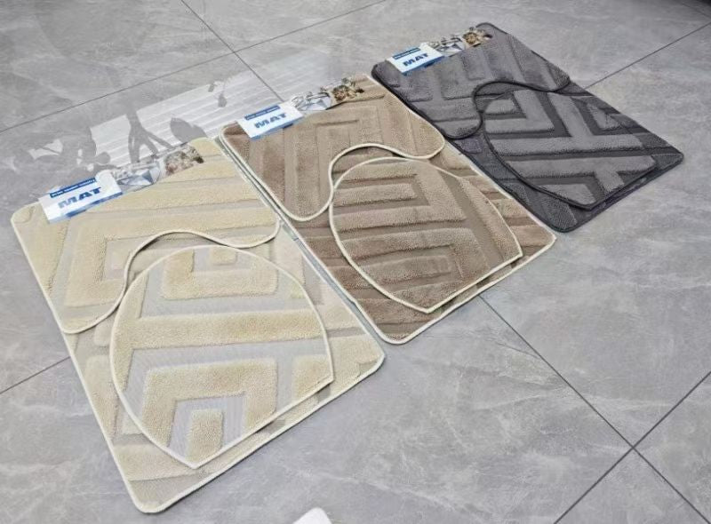 Ensemble Tapis de Bain & WC Design Géométrique - 3 Pièces (Antidérapant)