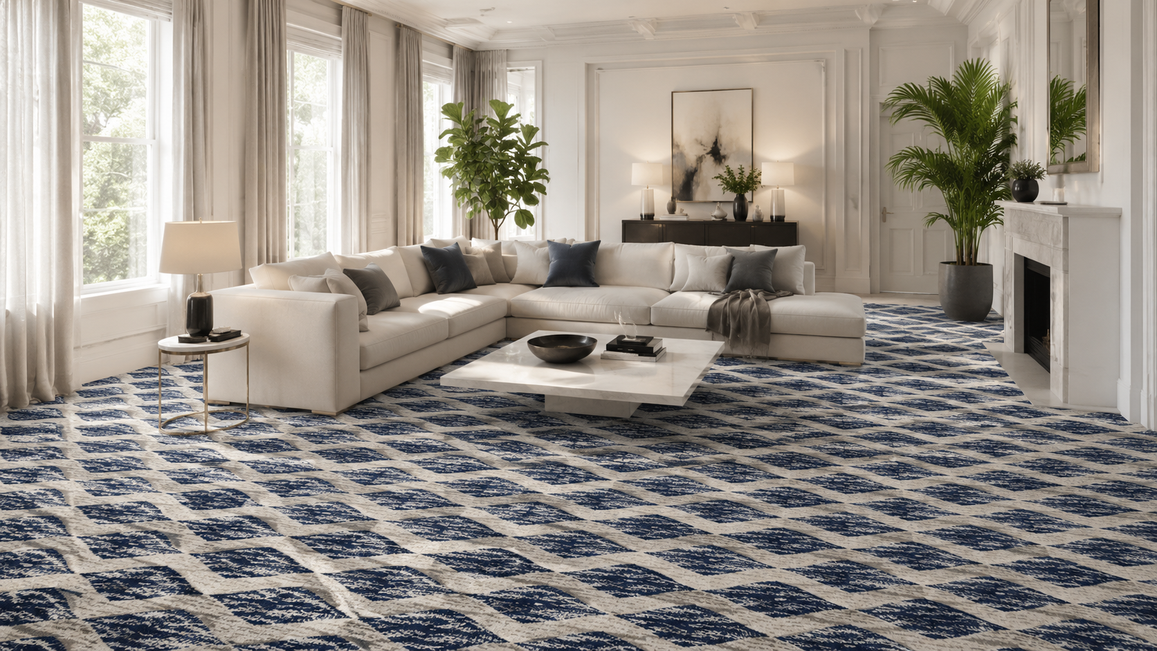 Aretha  Bleu Blanc– Moquette de Luxe au Design Organique