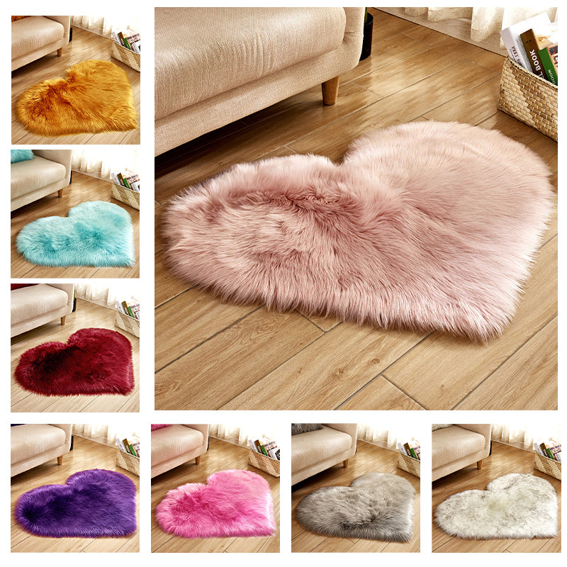 Ensemble Tapis "Cœur" Blanc– Fausse Fourrure