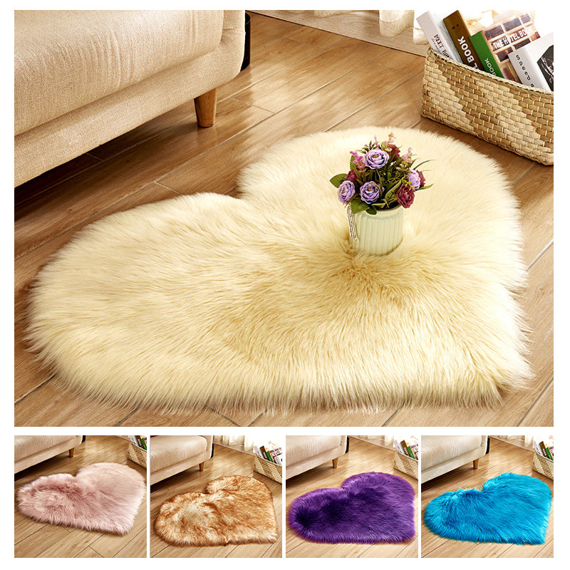 Ensemble Tapis "Cœur" Blanc– Fausse Fourrure
