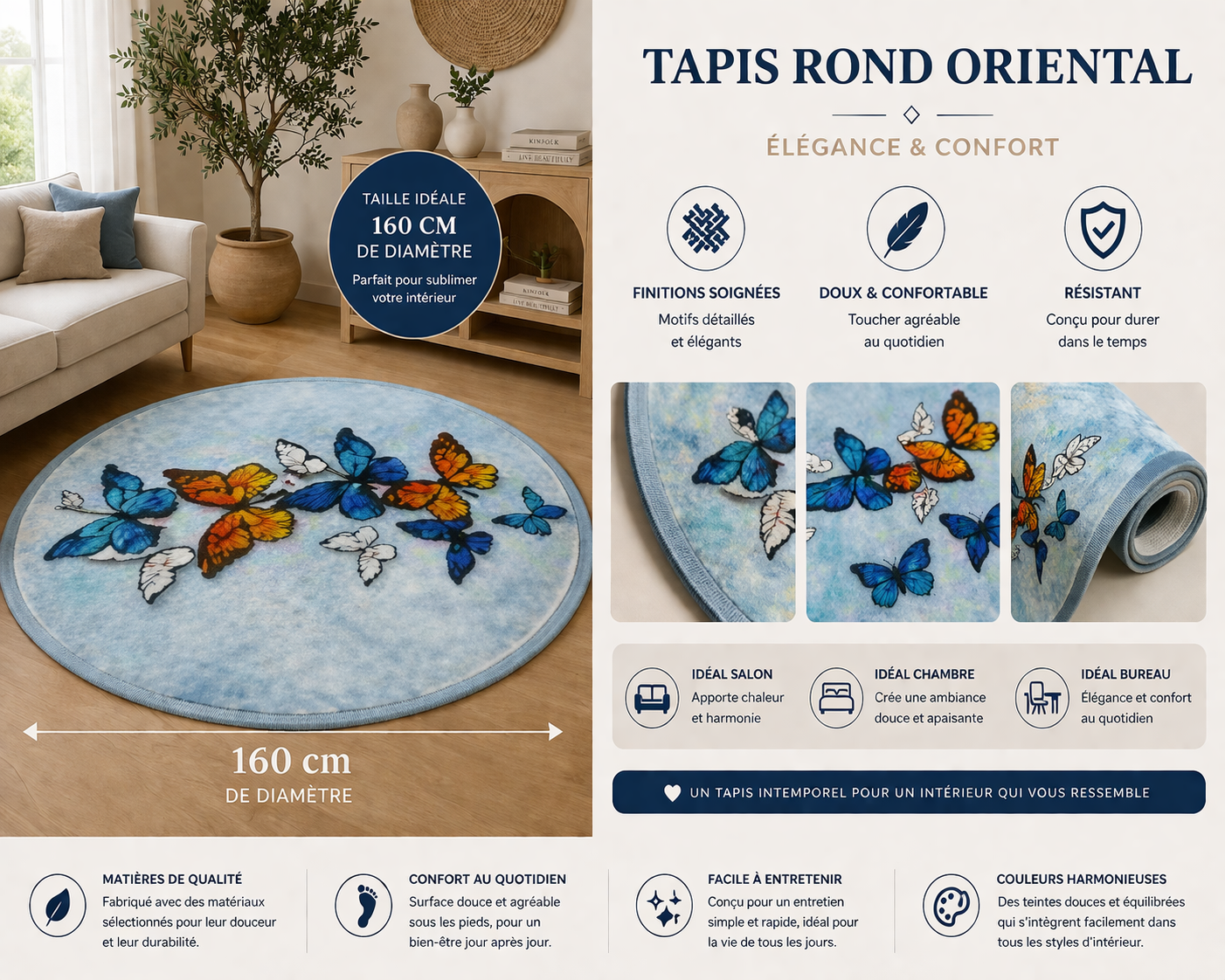 Tapis Rond Oriental – 160 cm de diamètre