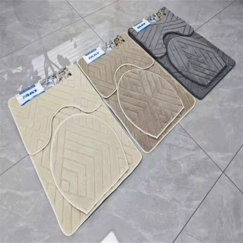 Ensemble Tapis de Bain & WC Design Géométrique - 3 Pièces (Antidérapant)