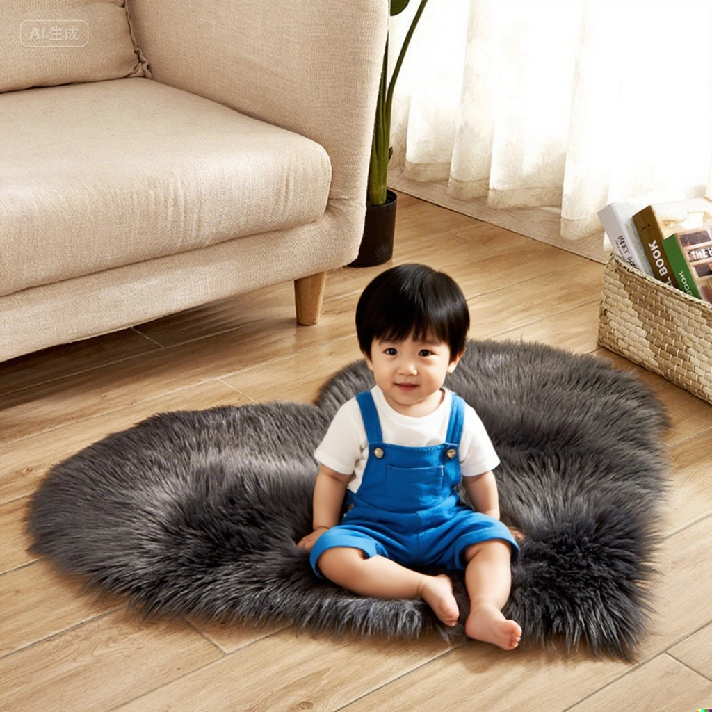 Ensemble Tapis "Cœur" Blanc– Fausse Fourrure