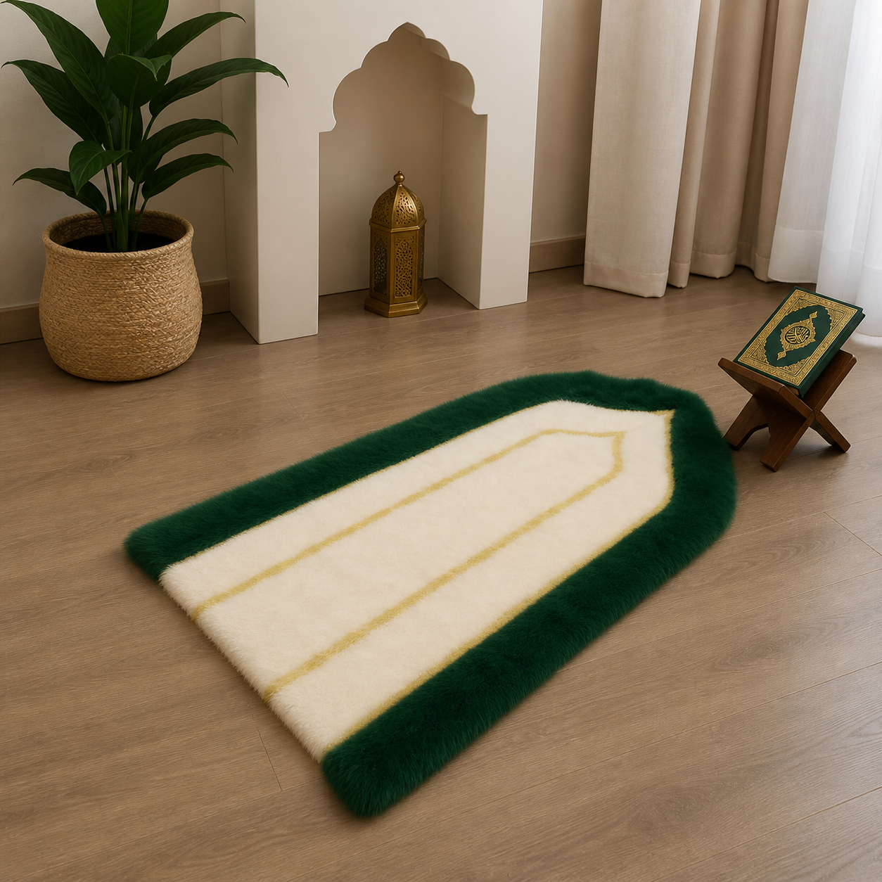 Tapis de Prière vert"Luxury Gold" – L'Alliance du Moelleux et du Prestige