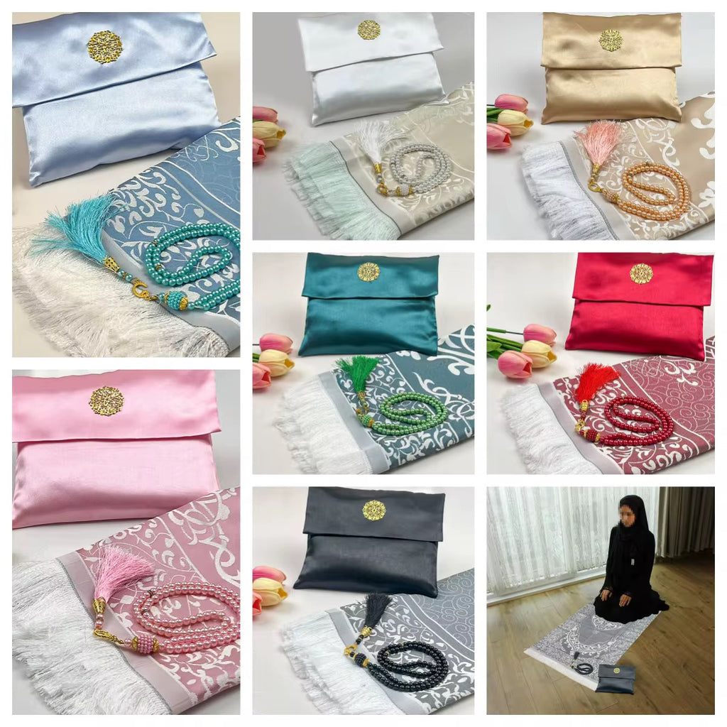 Ensemble tapis de prière avec pochette & tasbih – Élégance spirituelle au quotidien