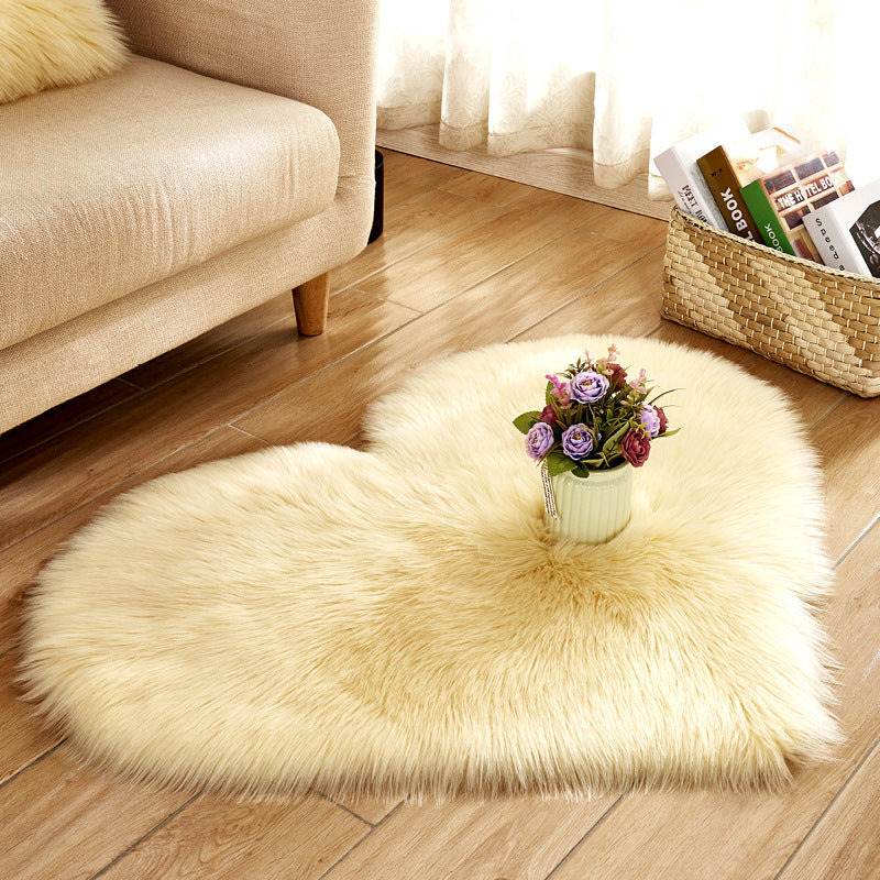Ensemble Tapis "Cœur" Blanc– Fausse Fourrure