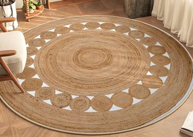 Tapis Rond Effet Sisal Imprimé – Douceur Cachemire & Style Naturel