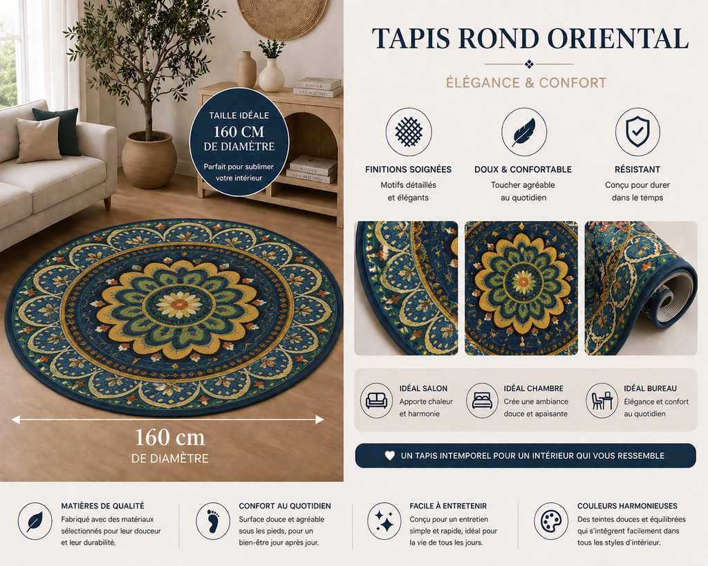 Tapis Rond Oriental – 160 cm de diamètre