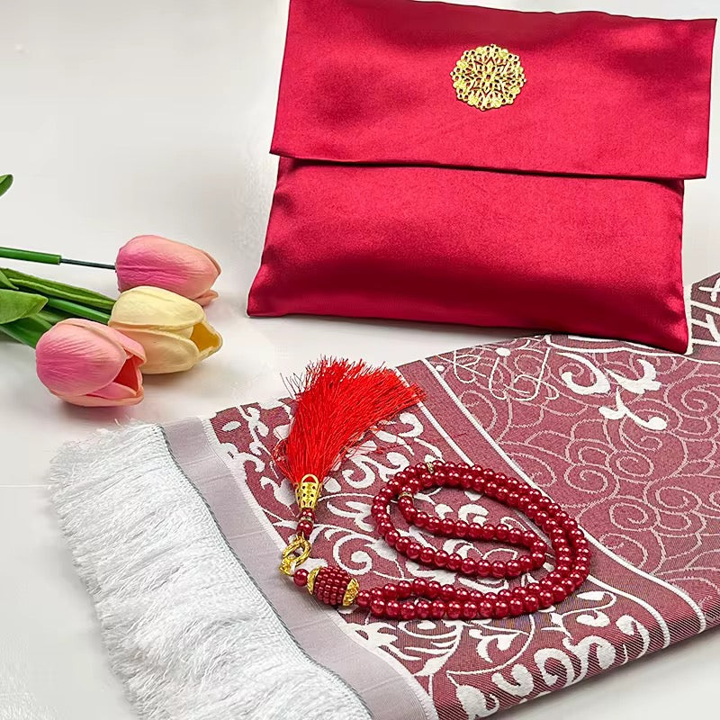 Ensemble tapis de prière avec pochette & tasbih – Élégance spirituelle au quotidien