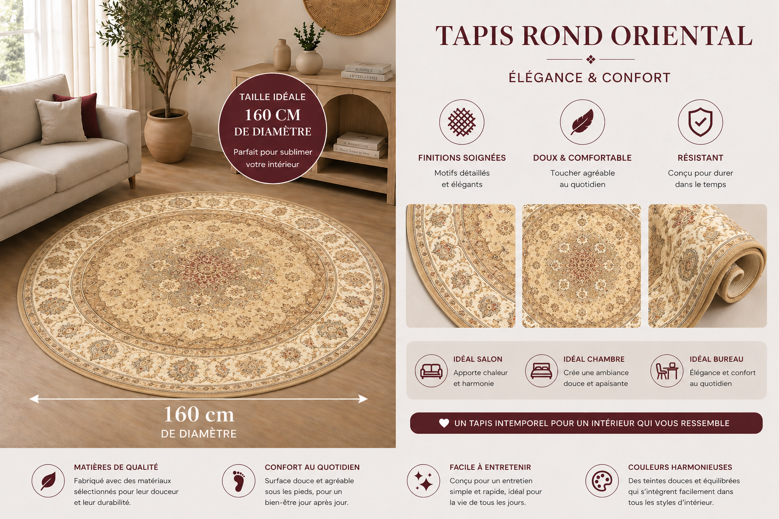 Tapis Rond Oriental – 160 cm de diamètre