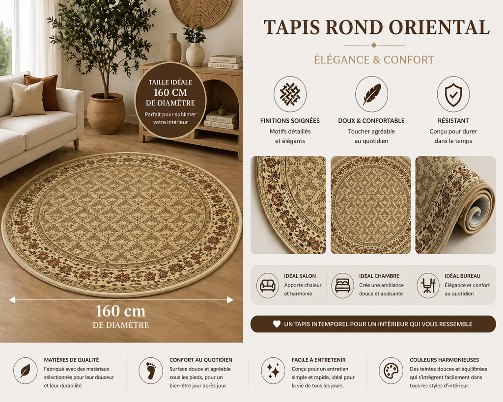 Tapis Rond Oriental – 160 cm de diamètre