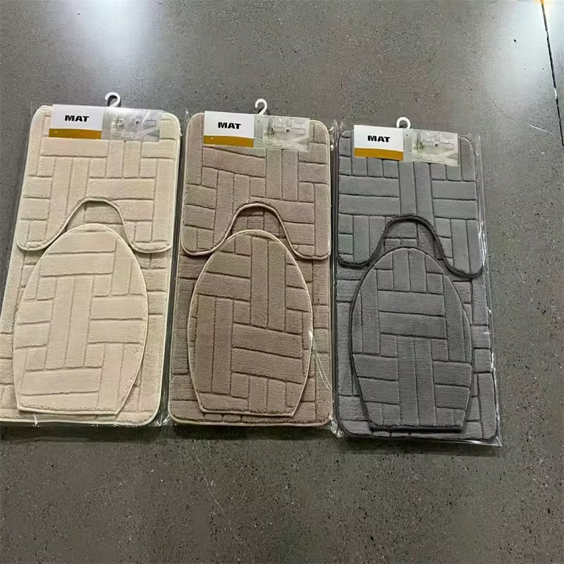 Ensemble Tapis de Bain & WC Design Géométrique - 3 Pièces (Antidérapant)